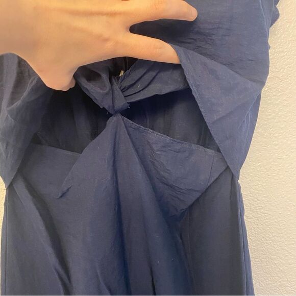 Old Navy Waist-Defined Twist-Front Midi Shirt Dress rayon linen nylon blend L - Picture 8 of 12